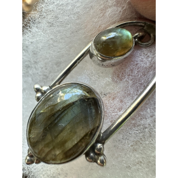 Lg Vtg Sterling Silver 925 2.5” Pendant Labradorite Iridescent Blue Gray Flash - Picture 4 of 10